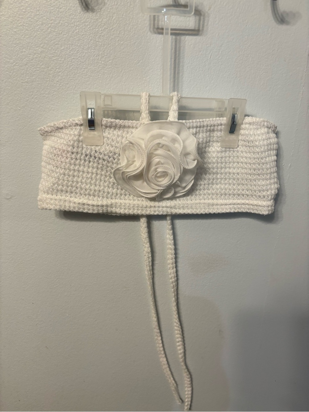 PrettyLittleThing White Crochet Bandeau Top with Floral Accent